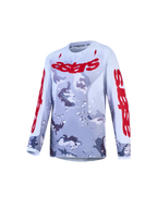 Alpinestars Fluid Lone trøje til ungdom, grå camouflage og rød, åndbar langærmet motocross-trøje til off-road kørsel