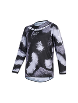 Alpinestars 2026 Youth Fluid Lahnd Jersey, Motocross Jersey, Black and Grey Iron Camo, featuring white Alpinestars branding on chest and sleeves, long sleeves, performance off-road gear