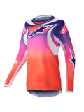 Alpinestars 2025 Stella Fluid Wurx Jersey, Women's Motocross Jersey, purple pink and orange gradient with navy and white star graphics, long-sleeve athletic fit, round neck, performance off-road apparel