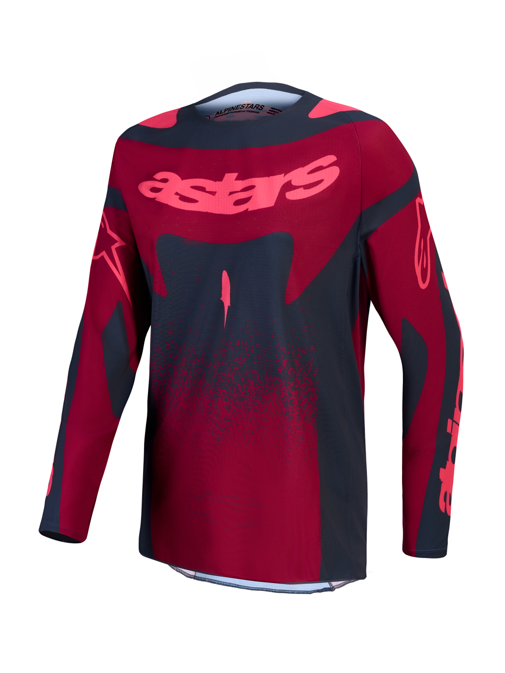 Alpinestars Stella Techstar Swan Jersey, Women's Motocross Jersey, Crimson and Dark Gray, moisture-wicking stretch fabric.