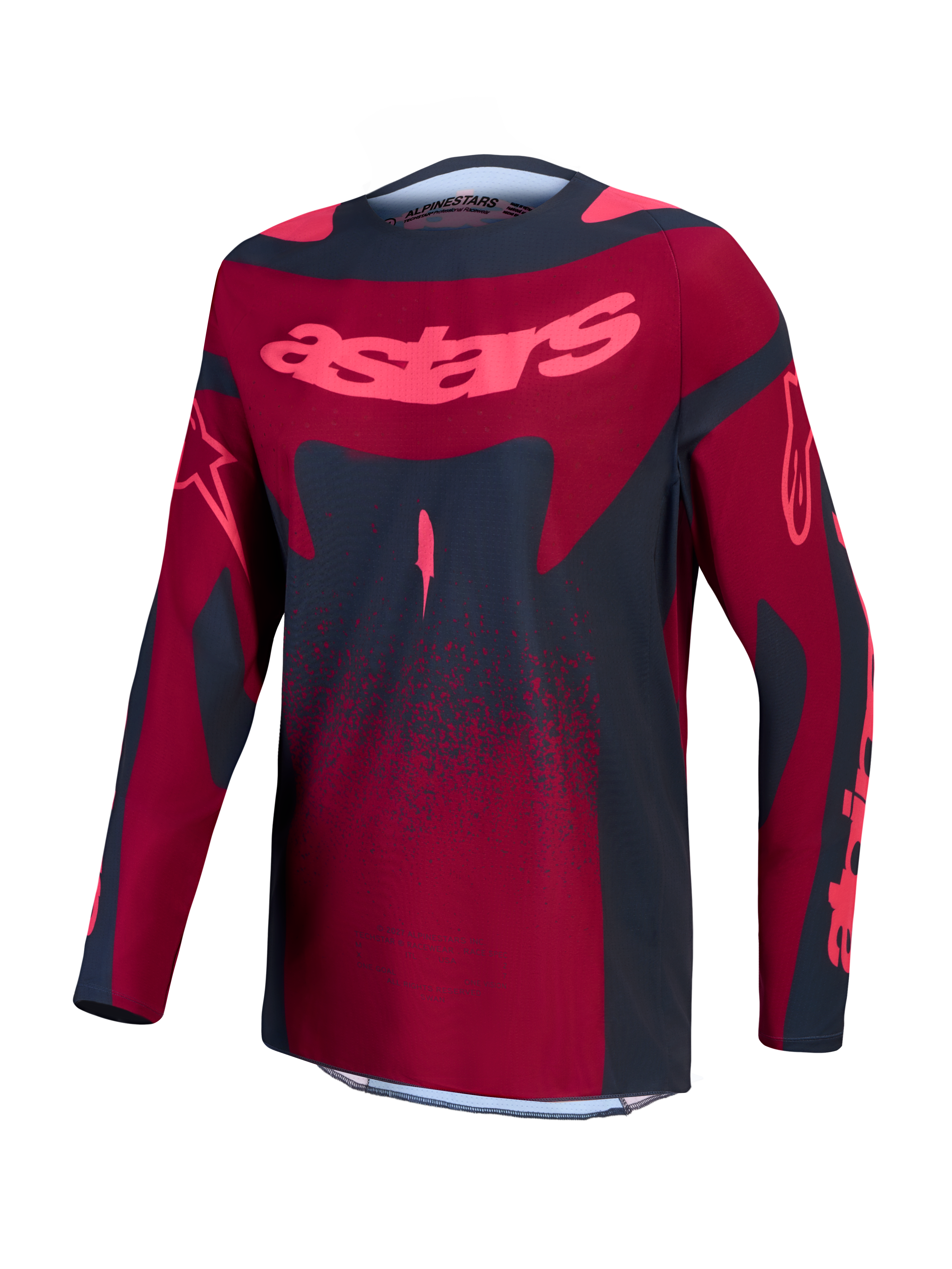 Alpinestars Stella Techstar Swan Jersey, Women's Motocross Jersey, Crimson and Dark Gray, moisture-wicking stretch fabric.