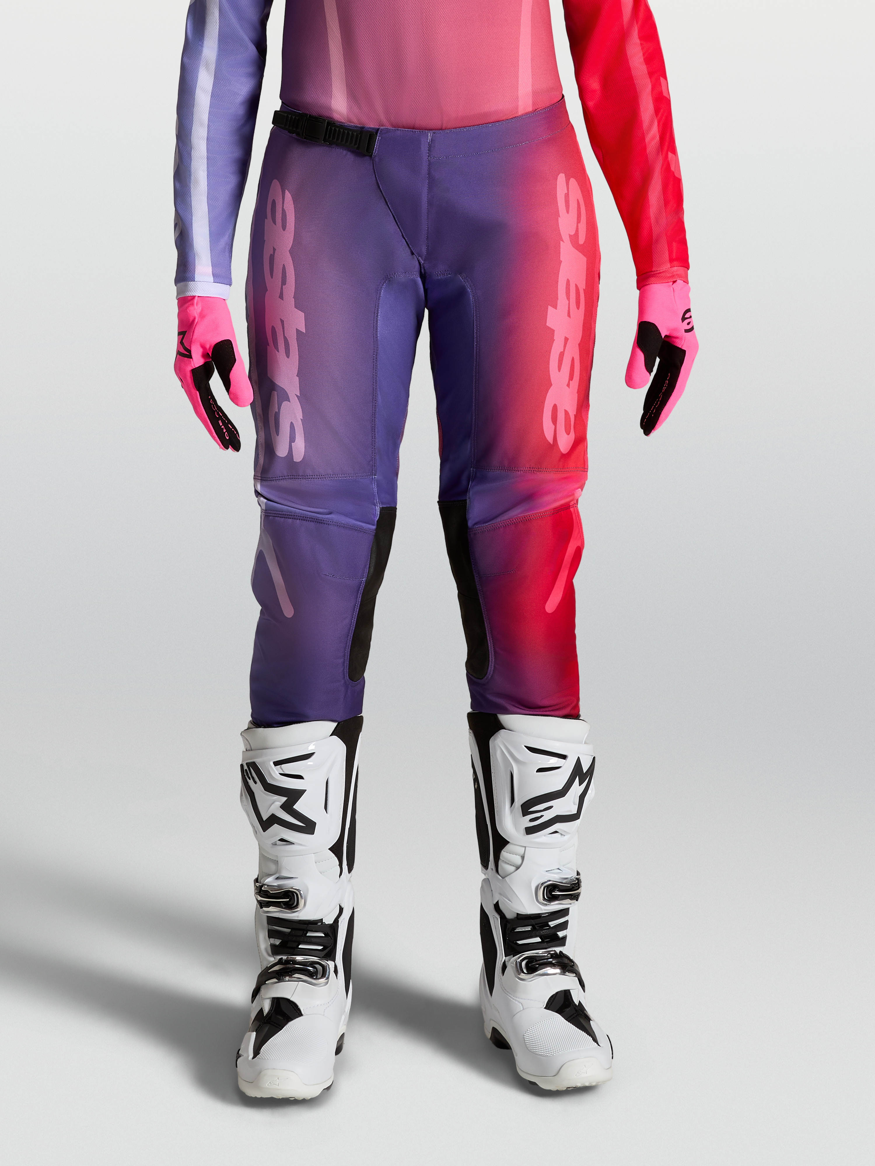 Alpinestars Stella Fluid Kepler Bukser, dame-motocrossbukser i lilla og rød med forstærket sæde og knæ, off-road ydeevne