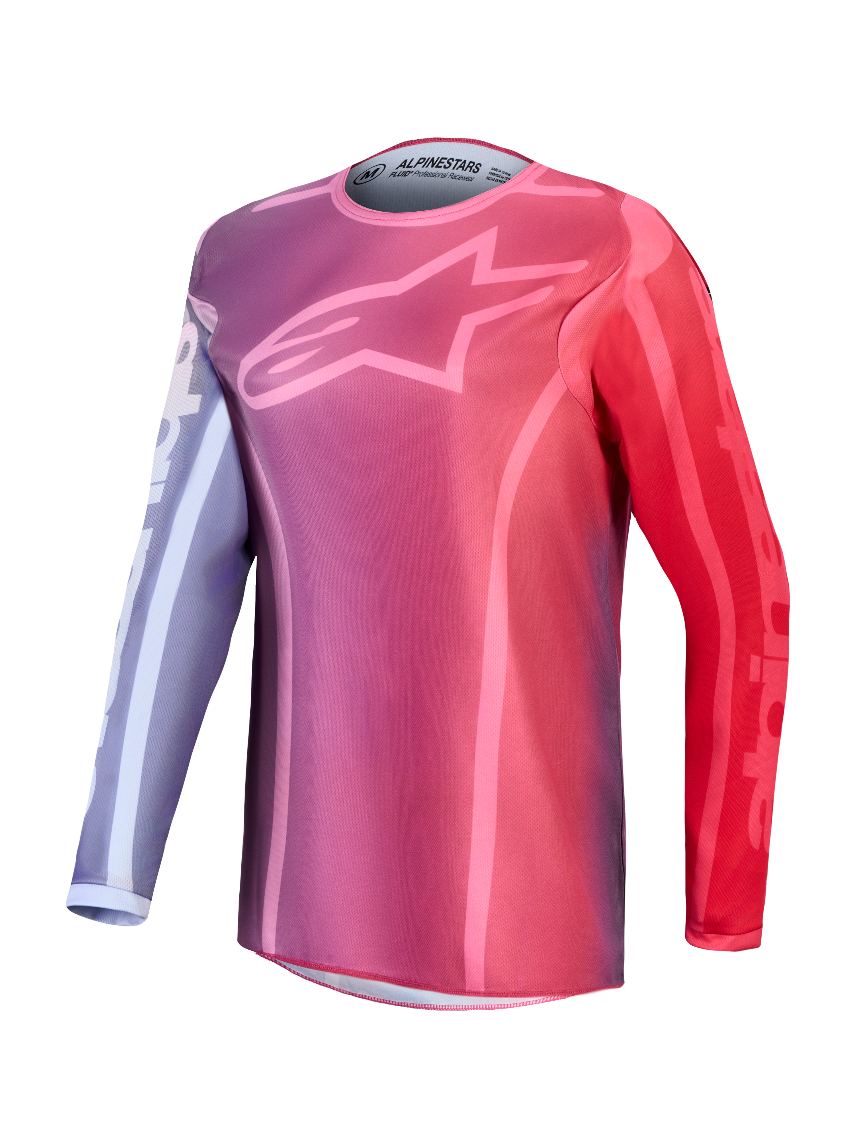 Alpinestars Stella Fluid Kepler trøje, dame-motocross-trøje i lilla og rød med grafisk stjernelogo på brystet.
