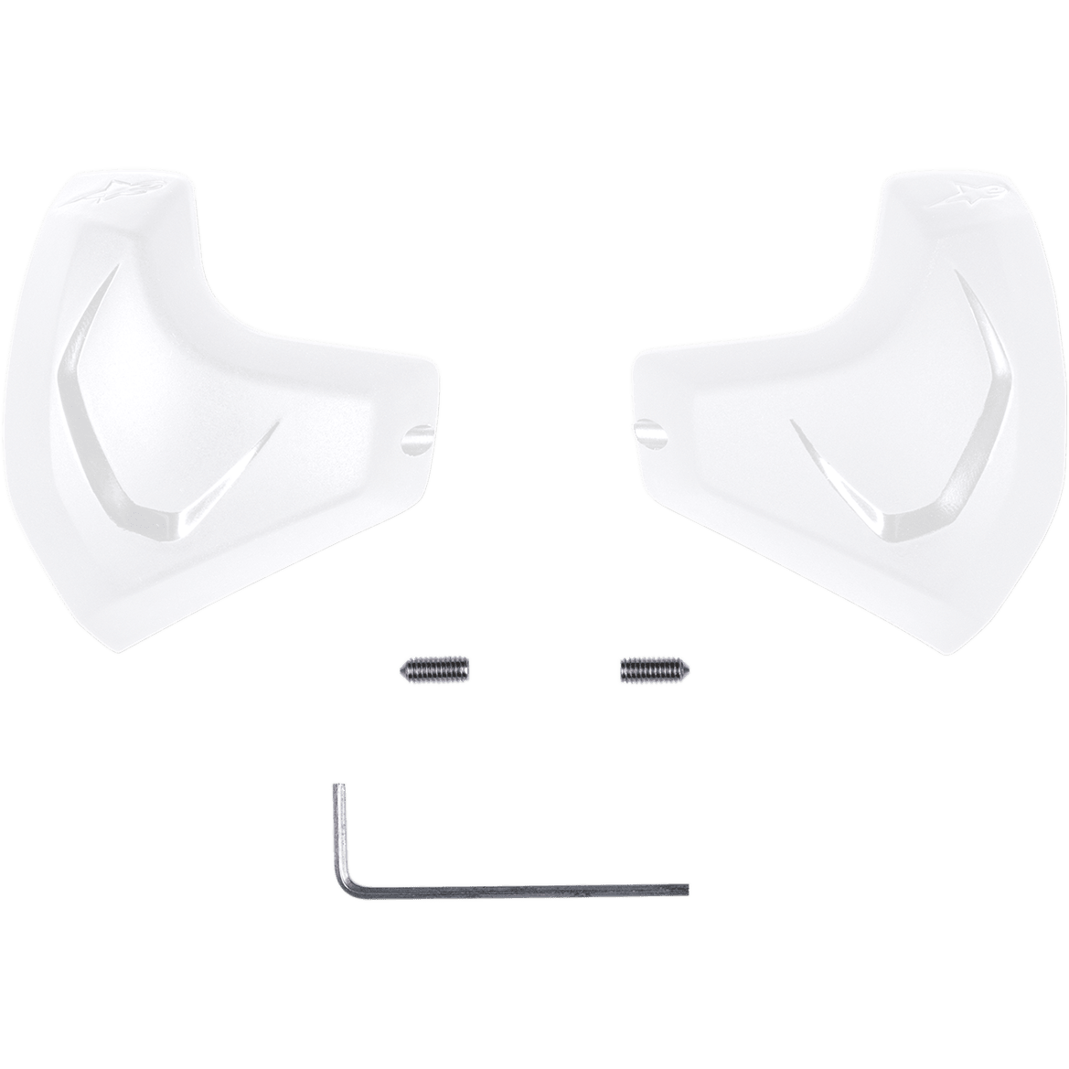 Alpinestars Elbow Sliders, White, replacement elbow slider set including two polyurethane inserts, mounting screws, and hex key, anatomically shaped for motorcycle racing suits