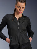 Alpinestars Stella Troop-Air Jacket, Women's Motorcycle Mesh Jacket, Black, ventilated textile construction with front zipper and 2D tech mesh, worn by model with braided hair, urban contemporary riding gear