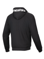 Alpinestars Chrome V2 Sport Hættetrøje, sort motorcykeljakke, herre, tech fleece, set bagfra med hvidt logo på hætten