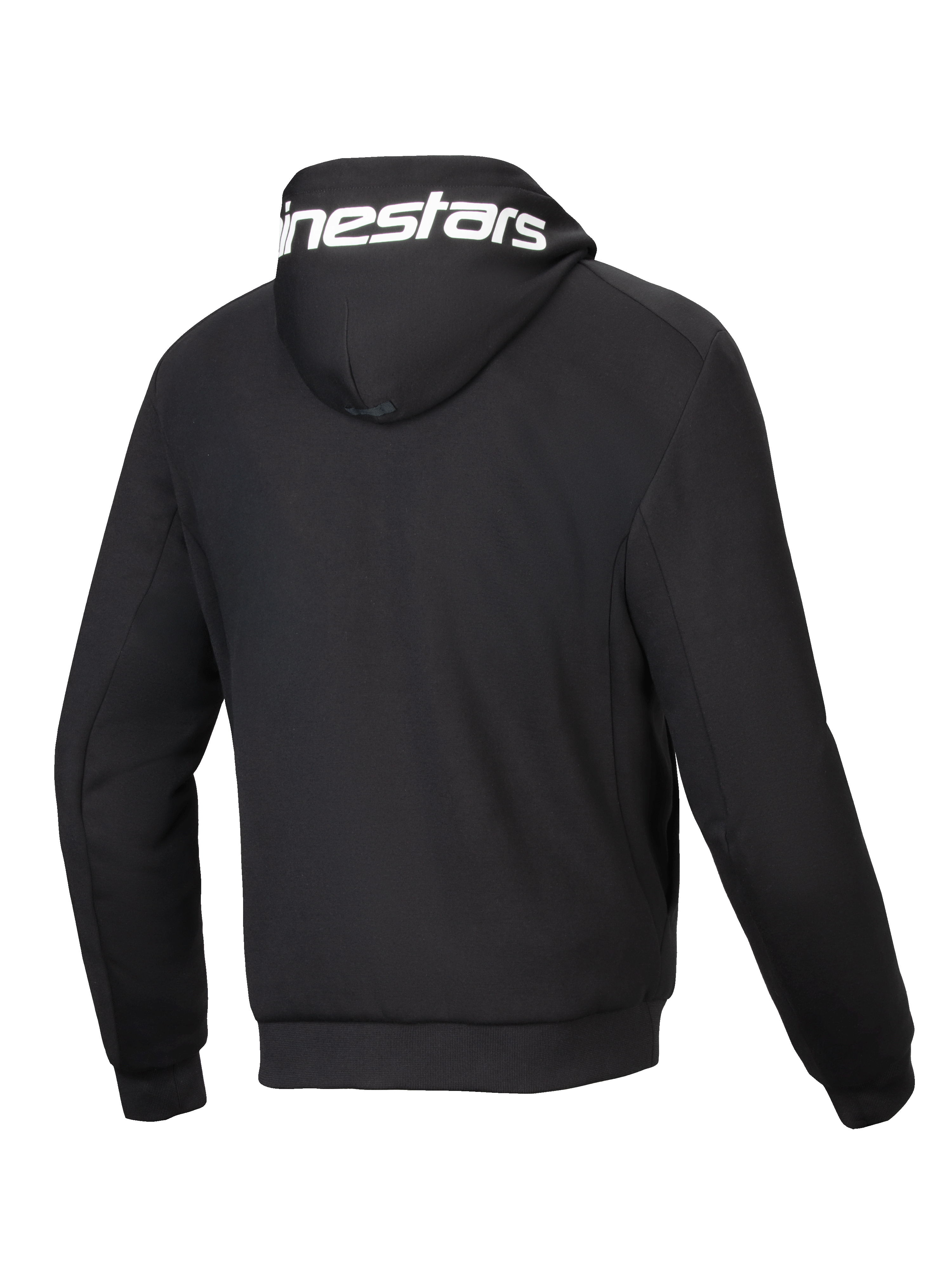 Alpinestars Chrome V2 Sport Hættetrøje, sort motorcykeljakke, herre, tech fleece, set bagfra med hvidt logo på hætten