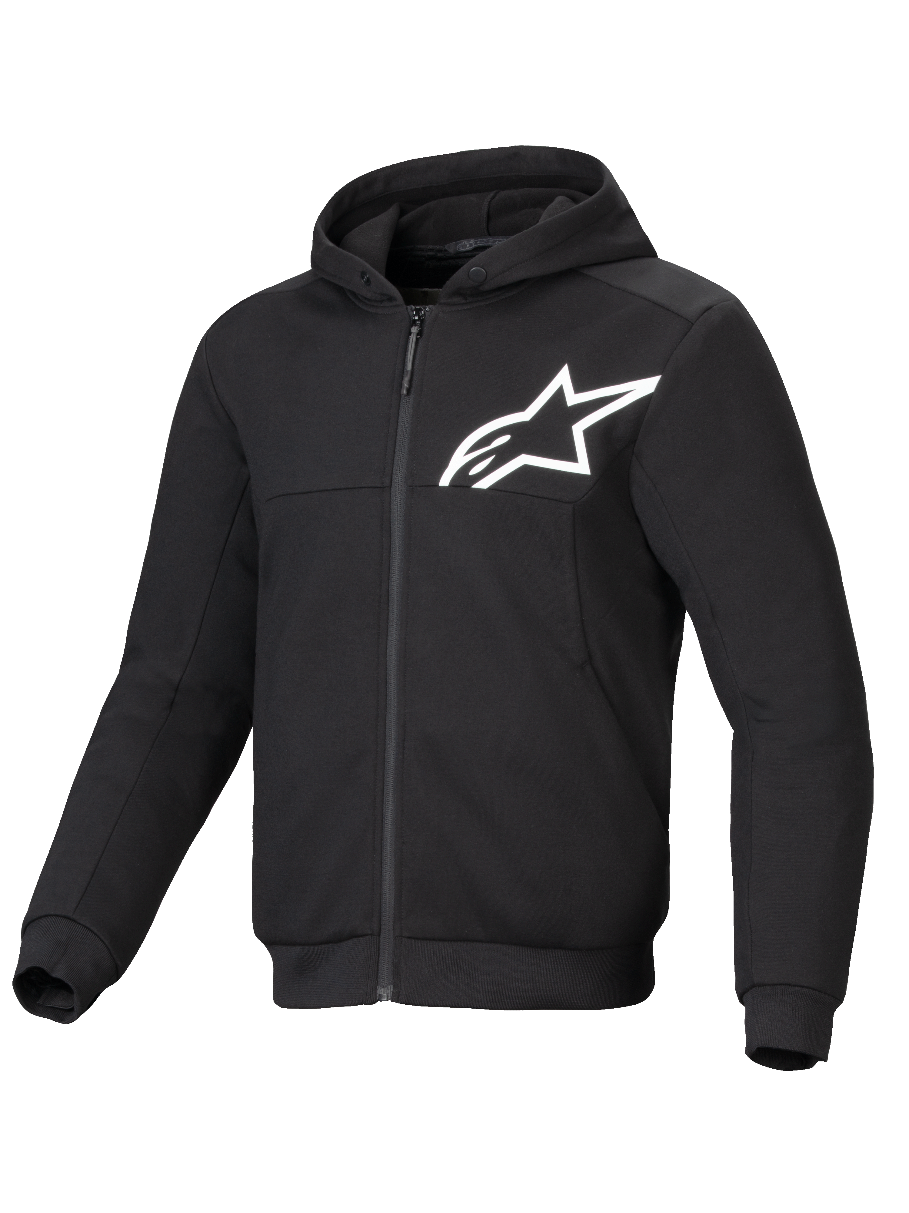 Alpinestars Chrome V2 Sport Hættetrøje, herre-urban motorcykeljakke, sort og hvid, tech fleece med aramidisk forstærkning, CE-certificeret