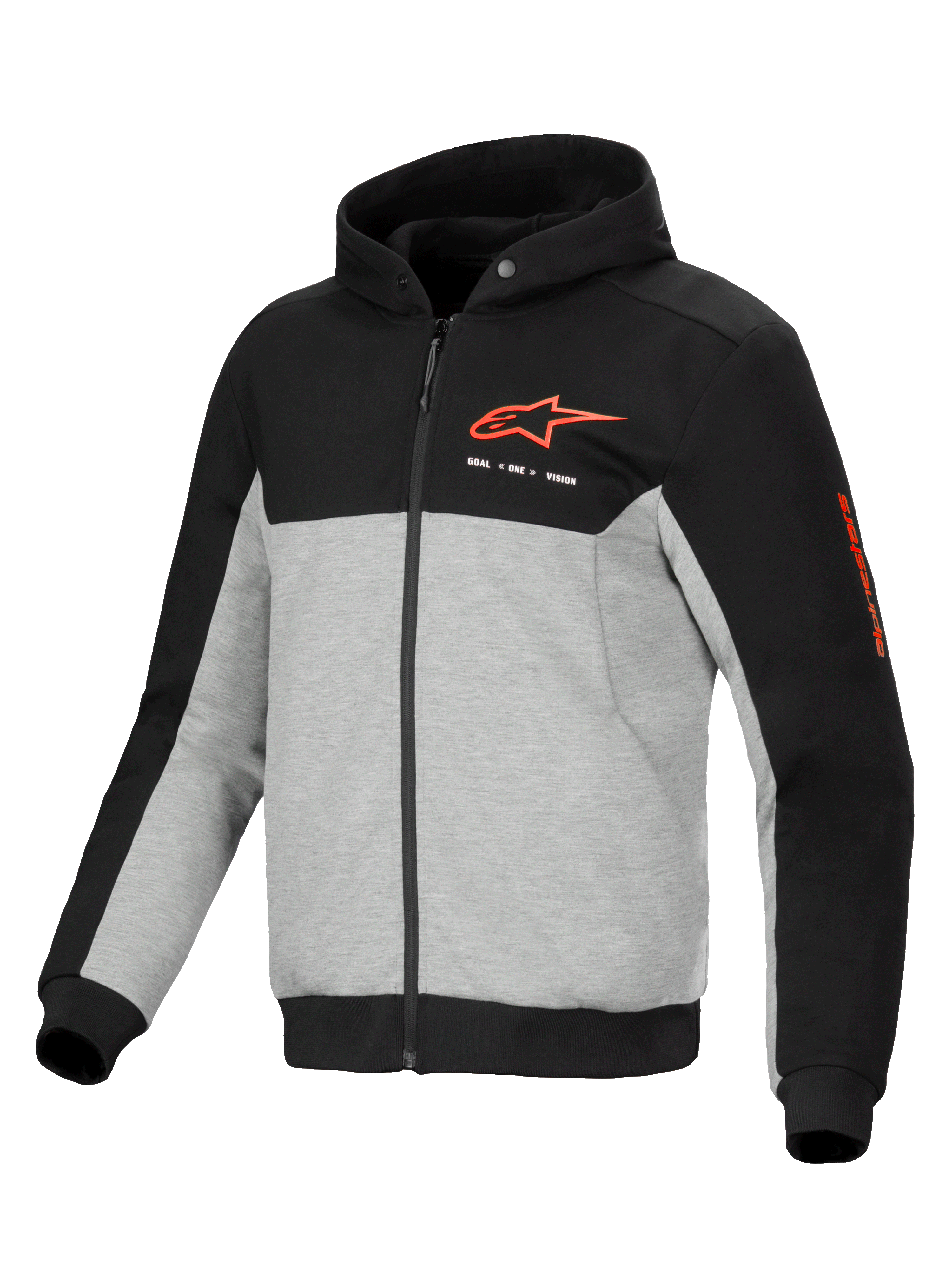 Alpinestars Chrome V2 Sport Hættetrøje, urban herre-motorcykeljakke i sort og meleret grå, CE-certificeret med Nucleon Flex Plus beskyttelse og aramidforstærkninger.