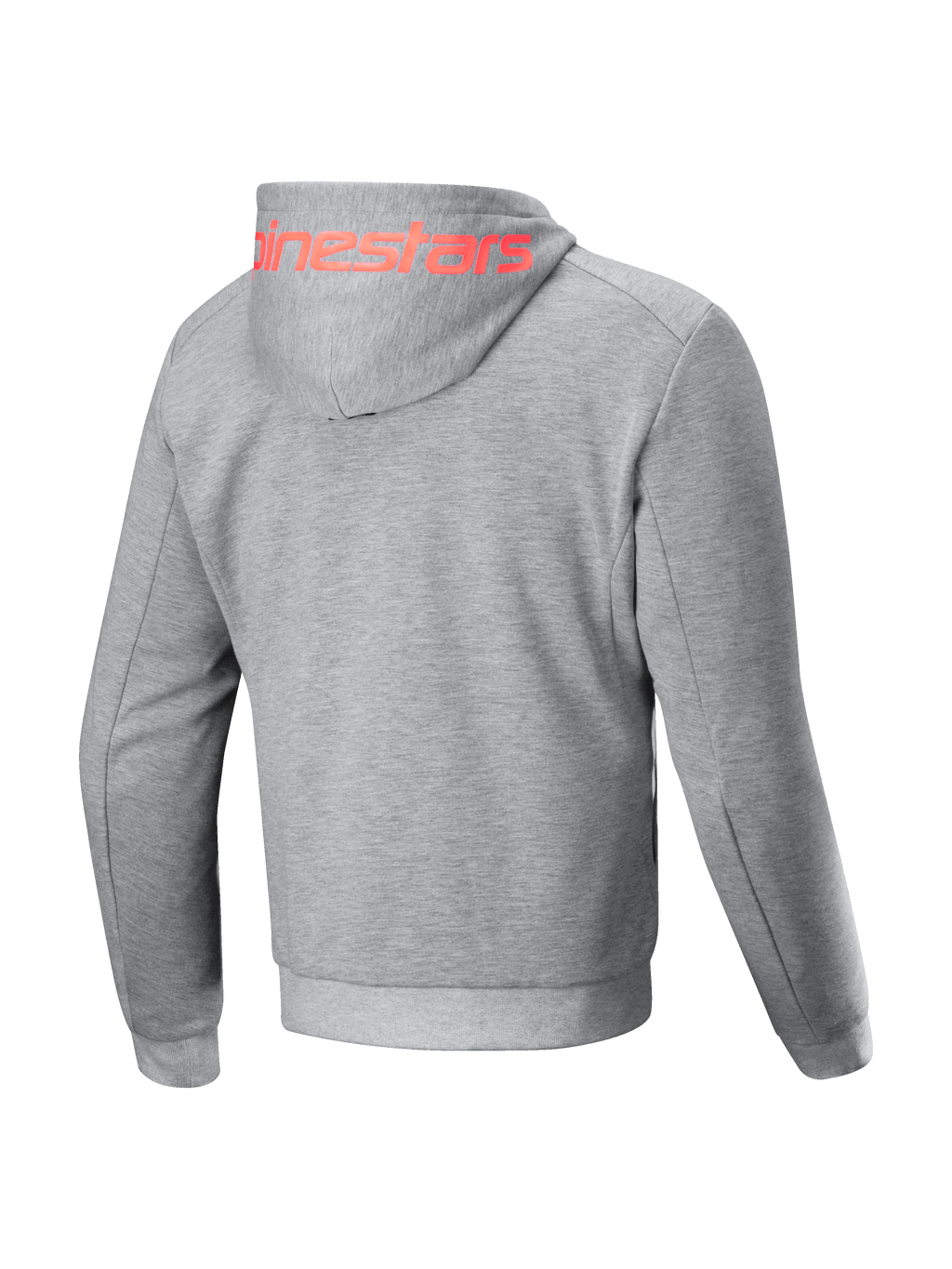 Alpinestars Chrome V2 Sport Hættetrøje, grå meleret herre-motorcykeljakke set bagfra med rødt logo på hætten.
