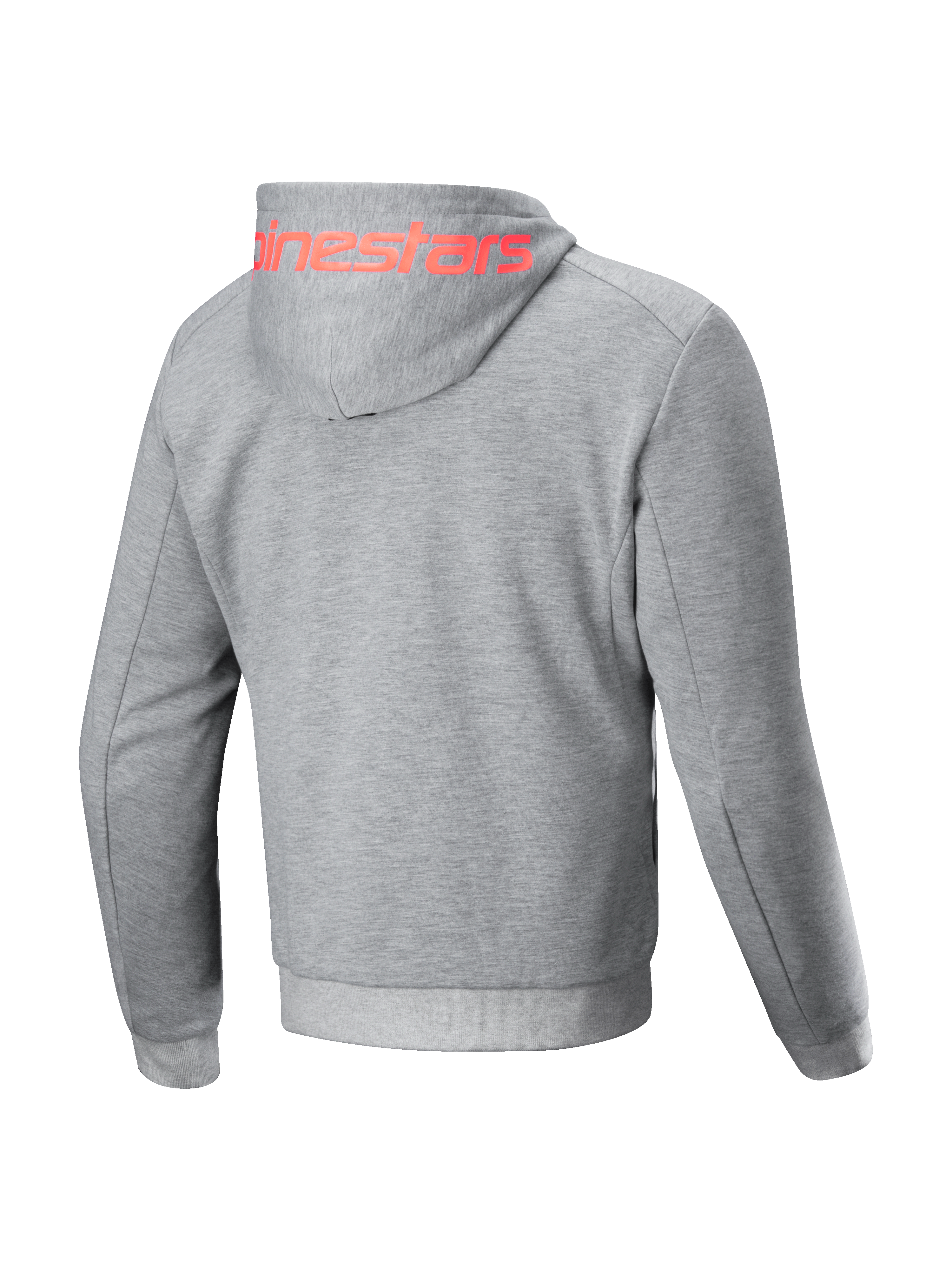 Alpinestars Chrome V2 Sport Hættetrøje, grå meleret herre-motorcykeljakke set bagfra med rødt logo på hætten.