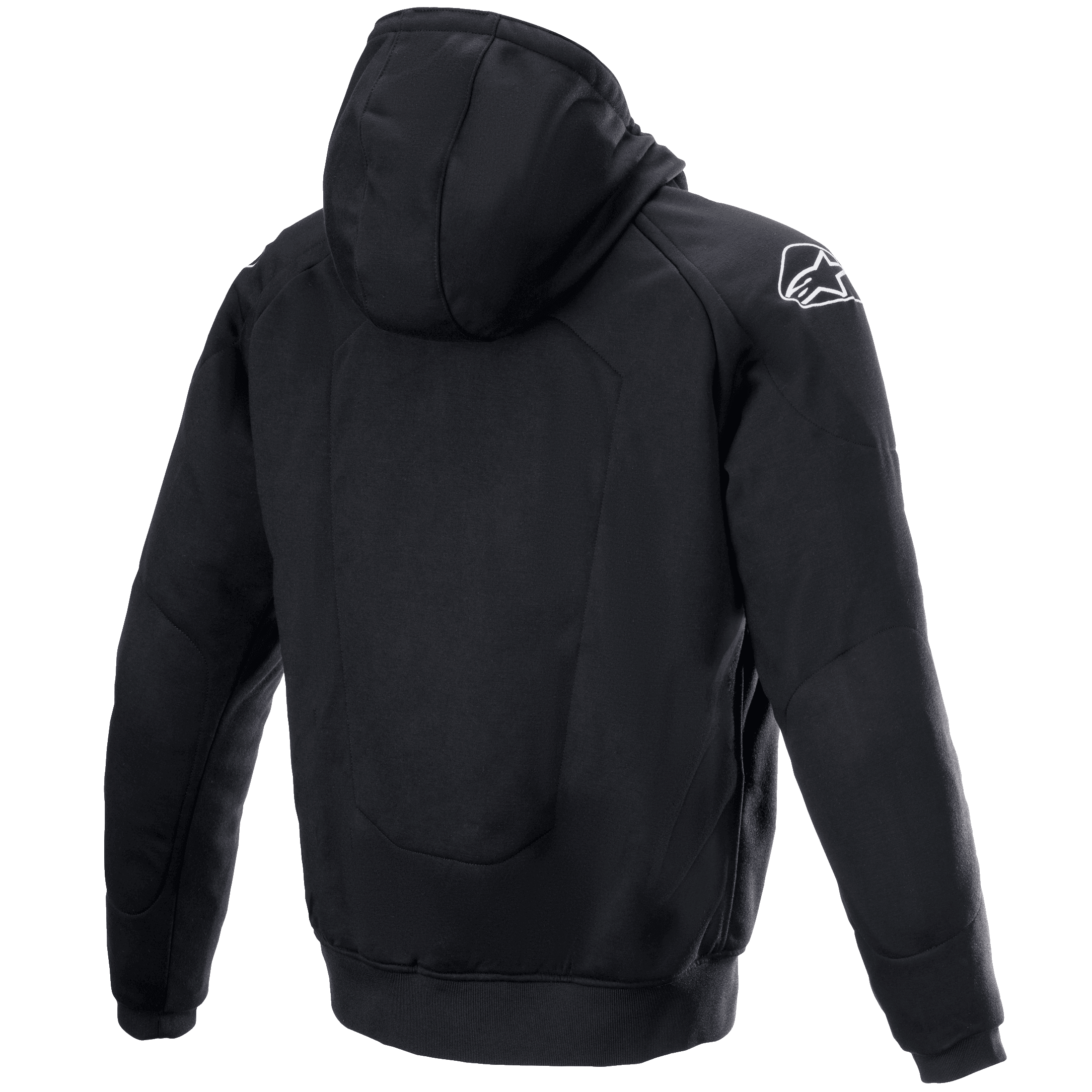 Alpinestars Chrome Ignition Hoodie, Motorcycle Hoodie, Black, Rear view featuring a white Alpinestars logo on the right shoulder, casual urban design with ribbed cuffs and hem, protective textile apparel for urban riding