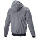 Alpinestars Chrome Ignition Hoodie, Melange Dark Gray, rear view showing hood and textured fabric, white logo on the right shoulder, black ribbed cuffs and waistband, casual urban motorcycle riding gear.