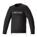 Alpinestars Legit Crew Fleece, urban motorcykeljakke, sort og cool gray, pullover med rund hals og metallisk logo på brystet, lynlåse i siderne, ribbede manchetter og kant, afslappet køreudstyr