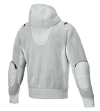 Alpinestars Moflow Air Tech Hoodie, motorcykeljakke til herrer, grå, set bagfra med komplet mesh-konstruktion i høj tæthed, mesh-hætte, forstærkede albuepaneler og diskret Alpinestars-branding, urbant tech-wear design
