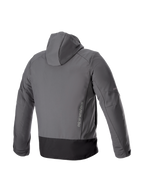 Alpinestars Neo Vandtæt Hættetrøje, urban motorcykeljakke i grå og sort, set bagfra med tekstil softshell og lodret logo