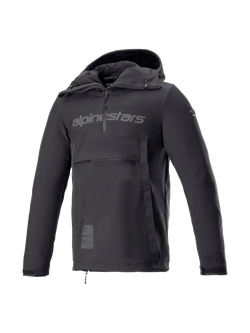 Alpinestars Sherpa Hættetrøje, sort motorcykelanorak til herrer, vindtæt urban kørejakke i softshell, Tech-Air Ready med kængurulomme.