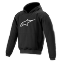 Alpinestars Ageless Hoodie, urban motorcykelhættetrøje til bykørsel, sort med hvidt stjernelogo, pullover-stil med kængurulomme, ribbede manchetter og kant, afslappet motorsport-inspireret design