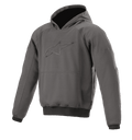 Alpinestars Ageless Hoodie, urban motorcykel-hættetrøje, Asphalt Melange grå med sorte manchetter, præget stjernelogo på brystet, kængurulomme foran, beskyttende, afslappet køreudstyr
