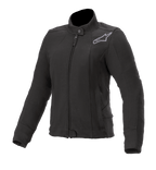Alpinestars Women's Banshee Fleece, Black Motorcycle Jacket, High Collar with Snap Button and Front Zipper, Grey Embroidered Astars Logo on Chest, Ribbed Cuffs and Hem, Fitted Urban Riding Design