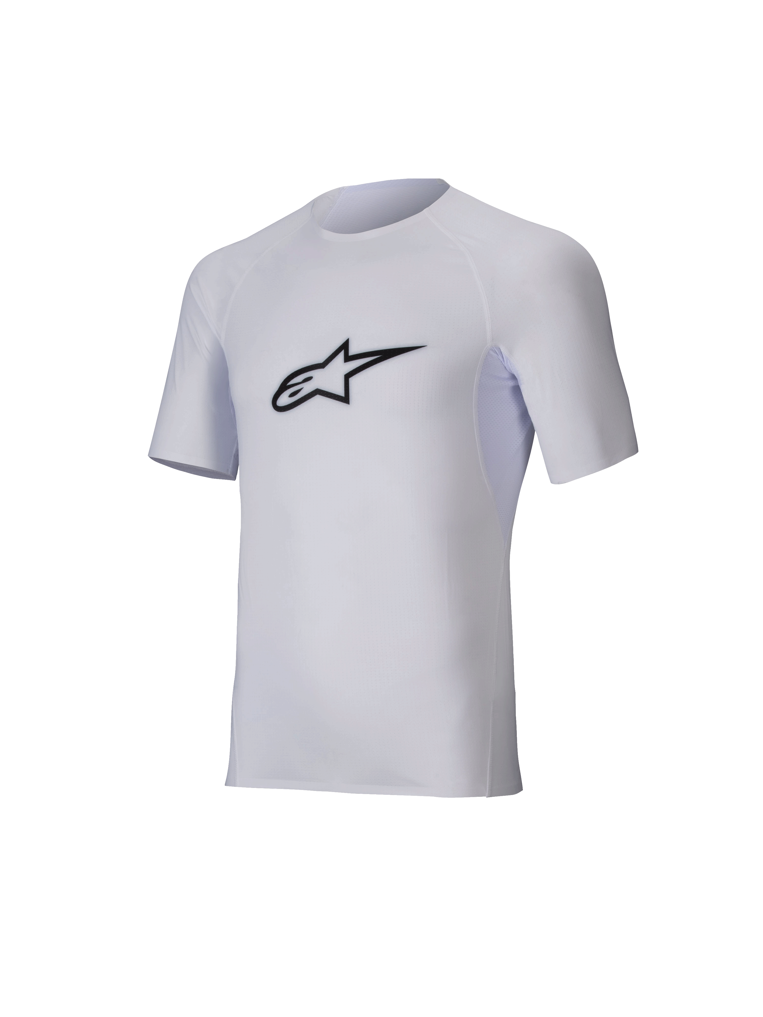 Alpinestars Tech KX Sim Top, kortærmet karting basislag, hvid, sort Astar-logo på brystet, letvægts strækmesh med ergonomiske snit, teknisk performance-udstyr