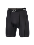 Alpinestars M X Boxer Padded, m otocross-baselayer, s ort, k ompressionsshorts m ed e lastisk l inning o g h vidt l ogo, v ertikale f lade s yninger o g g latstrikket s trækstof d esignet t il k omfort v ed o ff-road k ørsel