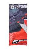 Alpinestars Buff Ignite Neck Tube, multifunktionelt halsrør, sort og klar rød med hvide detaljer, med stor stjernegrafik, Alpinestars- og Buff-logoer, sportsligt design til motorcykelkørsel