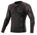 Alpinestars Ride Tech V2 Top Long Sleeve Summer, motorcykel-baselayer, sort og rød, med åndbare kropskortlagte mesh-paneler, røde flatlock-syninger på skuldrene og Alpinestars-logoer på brystet og ærmet