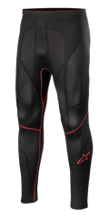 Alpinestars Ride Tech V2 Bottom Summer, motorcykel base layer bukser, sort med røde detaljer, teksturerede mesh-paneler, rødt stjerne-logo på benet, åndbart kompressionslag til sommerbrug