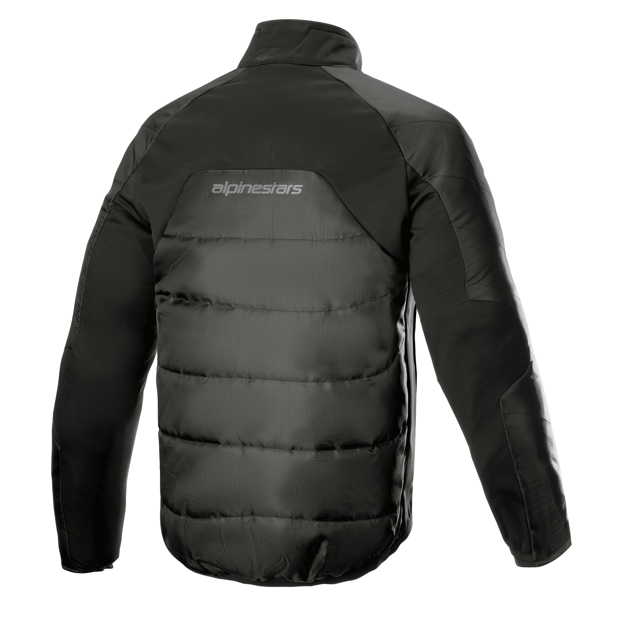 Alpinestars AMT Thermal Liner, sort termisk mellemlagsjakke, set bagfra med quiltet 3L Ripstop-konstruktion, PrimaLoft-isolering og Alpinestars-branding på den øverste del af ryggen