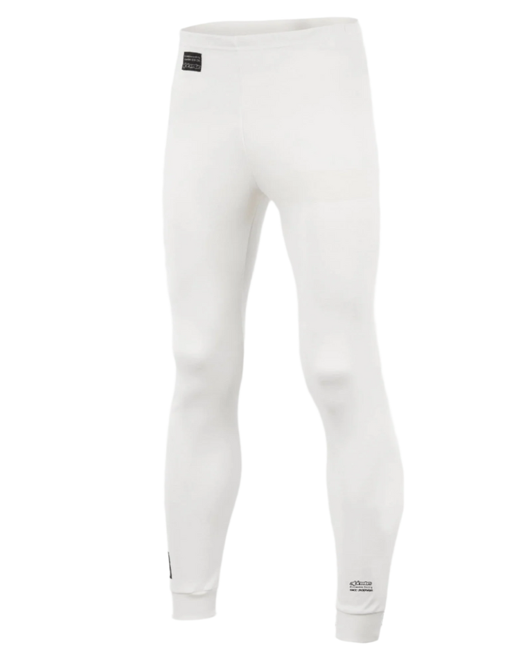 Alpinestars Race Underdel FIA, basislag-bukser til motorsport, hvid med sorte logomærker, letvægts og flammehæmmende tekstil, designet til brug under en køredragt