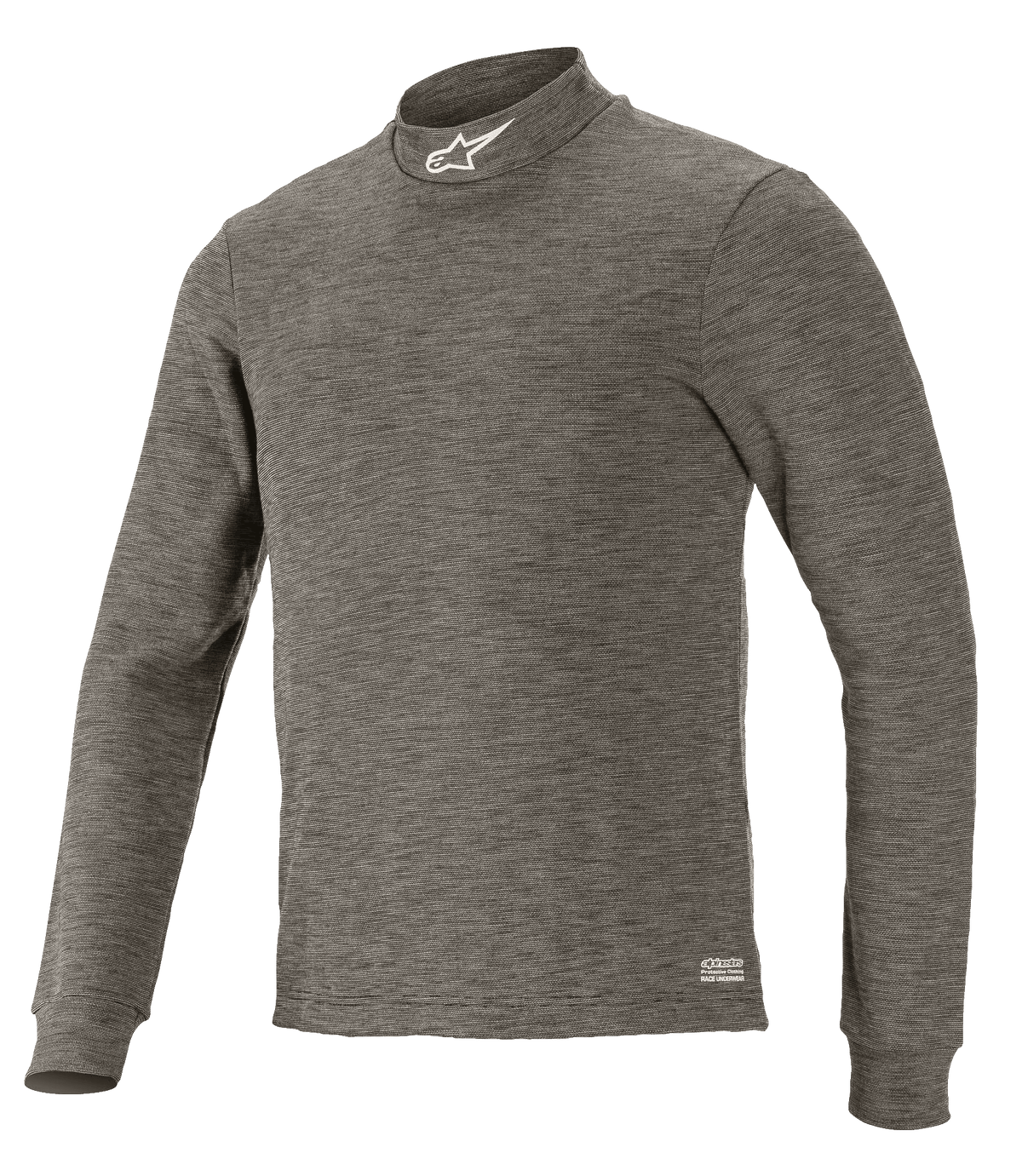 Alpinestars Race V3 langærmet top, teknisk motorsport-basislag, Anthracite Melange grå, mock neck med hvidt stjernelogo, lange ærmer, meleret flammehæmmende stof, professionelt underlag til racerløb