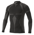 Alpinestars ZX Evo V2 langærmet top, baselayer-trøje til motorsport, sort og grå, høj krave med hvidt logo, jacquard-mønster, tætsiddende teknisk beklædning med let strikket tekstur