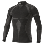 Alpinestars ZX Evo V2 langærmet top, baselayer-trøje til motorsport, sort og grå, høj krave med hvidt logo, jacquard-mønster, tætsiddende teknisk beklædning med let strikket tekstur