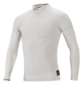 Alpinestars ZX Evo V2 langærmet top, hvid grå, flammehæmmende base layer til motorsport, høj krave med sort Astars-logo, sømløs konstruktion med jacquard-motiv, letvægts og tætsiddende funktionsundertøj
