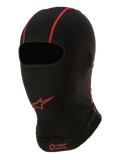 Alpinestars KX V2 Balaclava, sommer-basislag til brug under hjelm, sort med røde syninger, rødt Alpinestars stjernelogo og "KEEP COOL"-tekst, tyndt åndbart materiale til gokart og motorsport