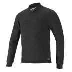 Alpinestars Race V3 langærmet top, sort tekstureret baselag, høj krave med hvidt logo, tætsiddende design, flammehæmmende performance-tøj til motorsport