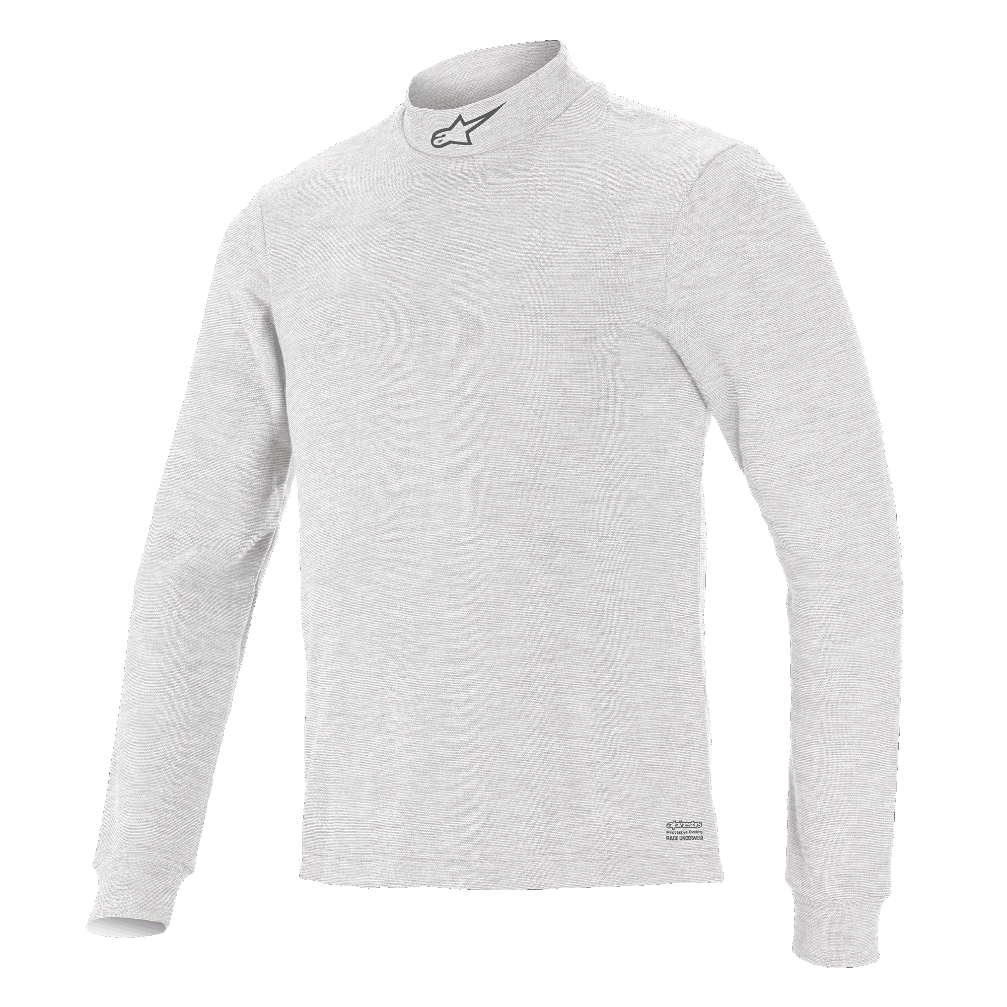 Alpinestars Race V3 langærmet trøje, basislag til bilsport, hvid, høj krave med lille logo, lange ærmer, blødt og flammehæmmende stof, minimalistisk atletisk design