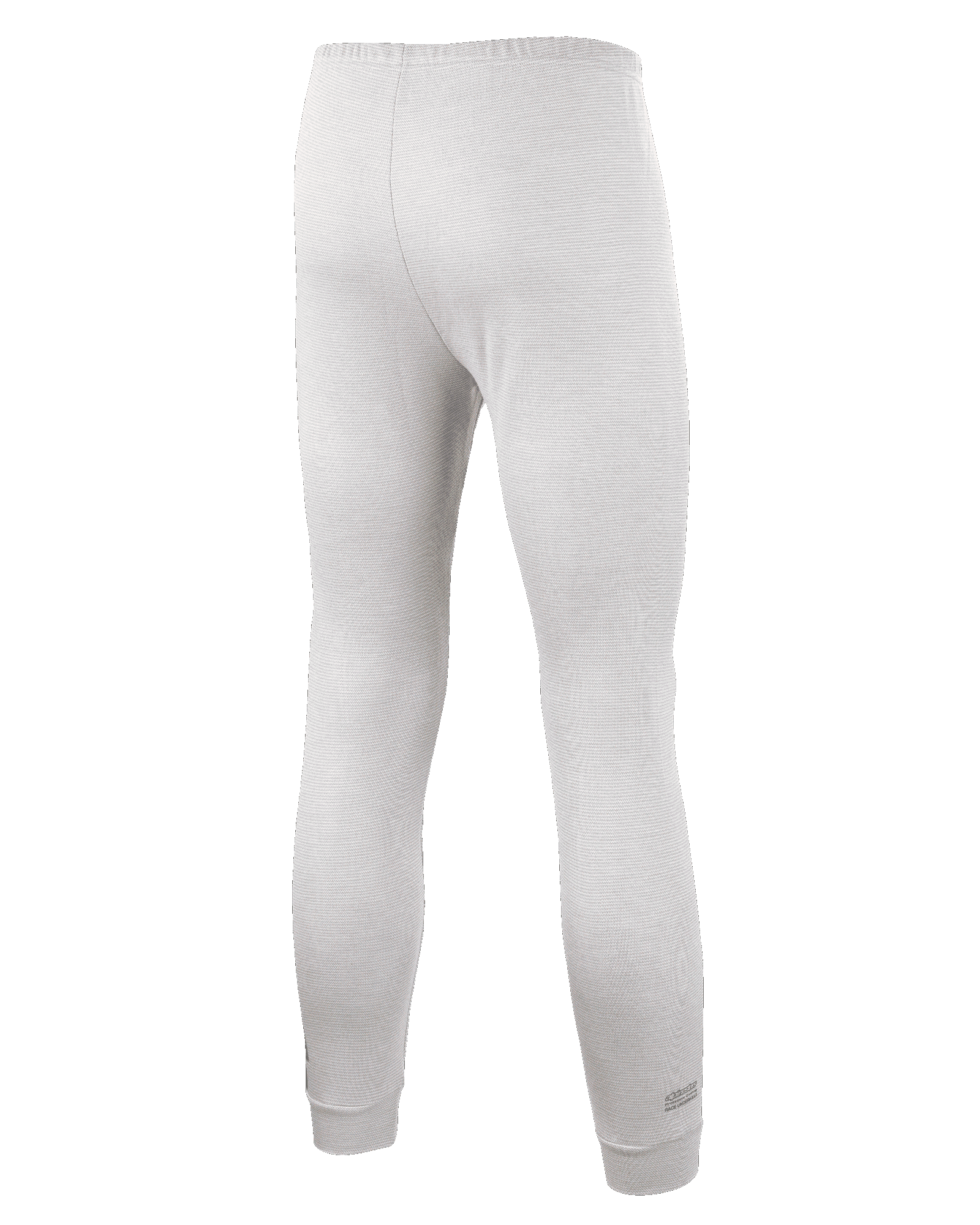 Alpinestars Race V3 underdel, auto racing basislag, hvid, set bagfra med tekstureret flammehæmmende materiale, elastisk talje og ribbede manchetter ved anklerne, designet til professionel motorsport