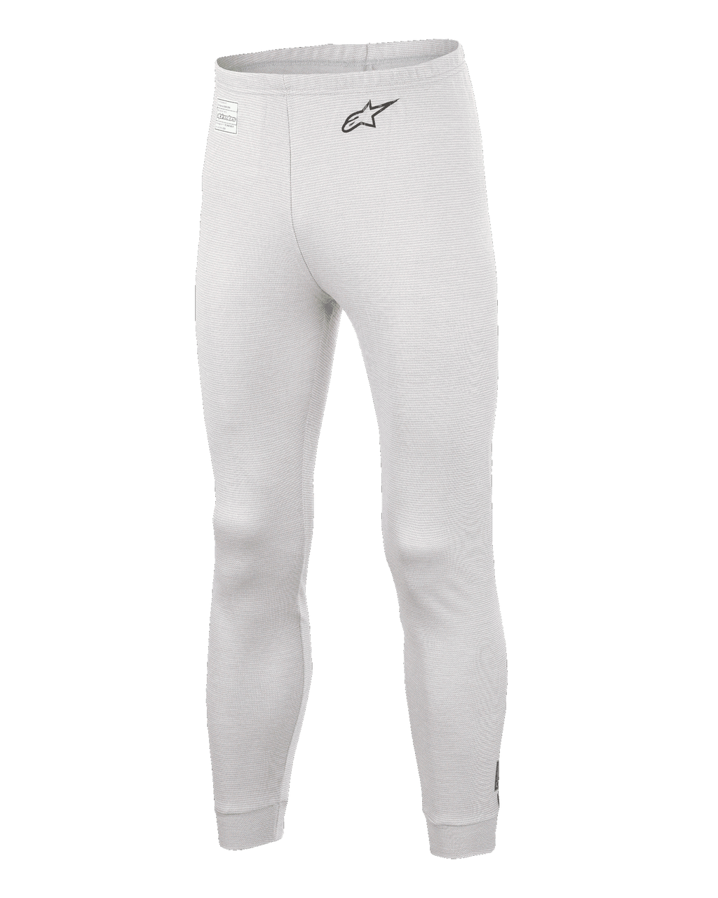 Alpinestars Race V3 Underdel, basislagsbukser til motorsport, hvid, tekstureret flammehæmmende materiale, sort A-star-logo på hoften, ribbede manchetter ved ankler og talje, letvægts teknisk underlag