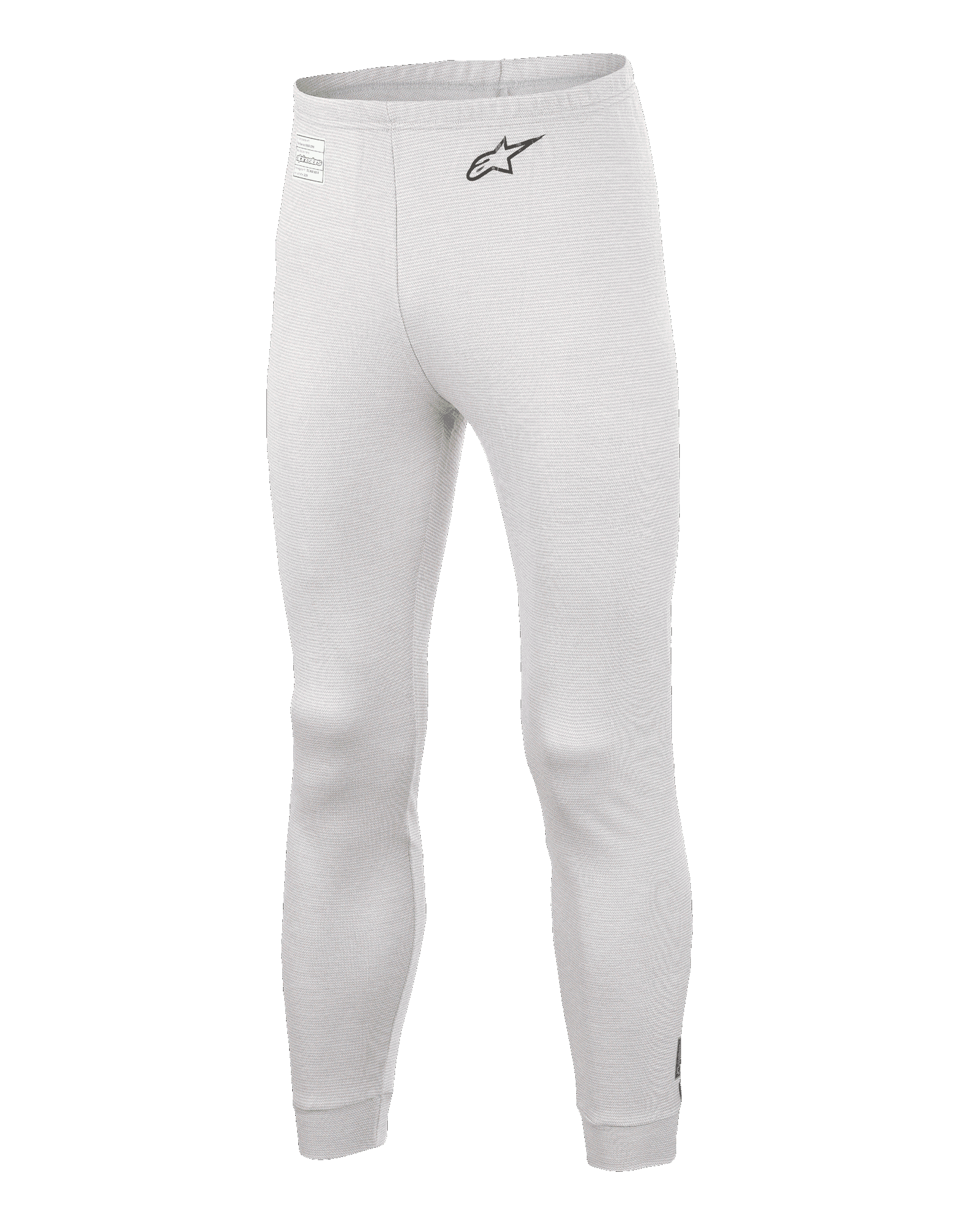 Alpinestars Race V3 Underdel, basislagsbukser til motorsport, hvid, tekstureret flammehæmmende materiale, sort A-star-logo på hoften, ribbede manchetter ved ankler og talje, letvægts teknisk underlag
