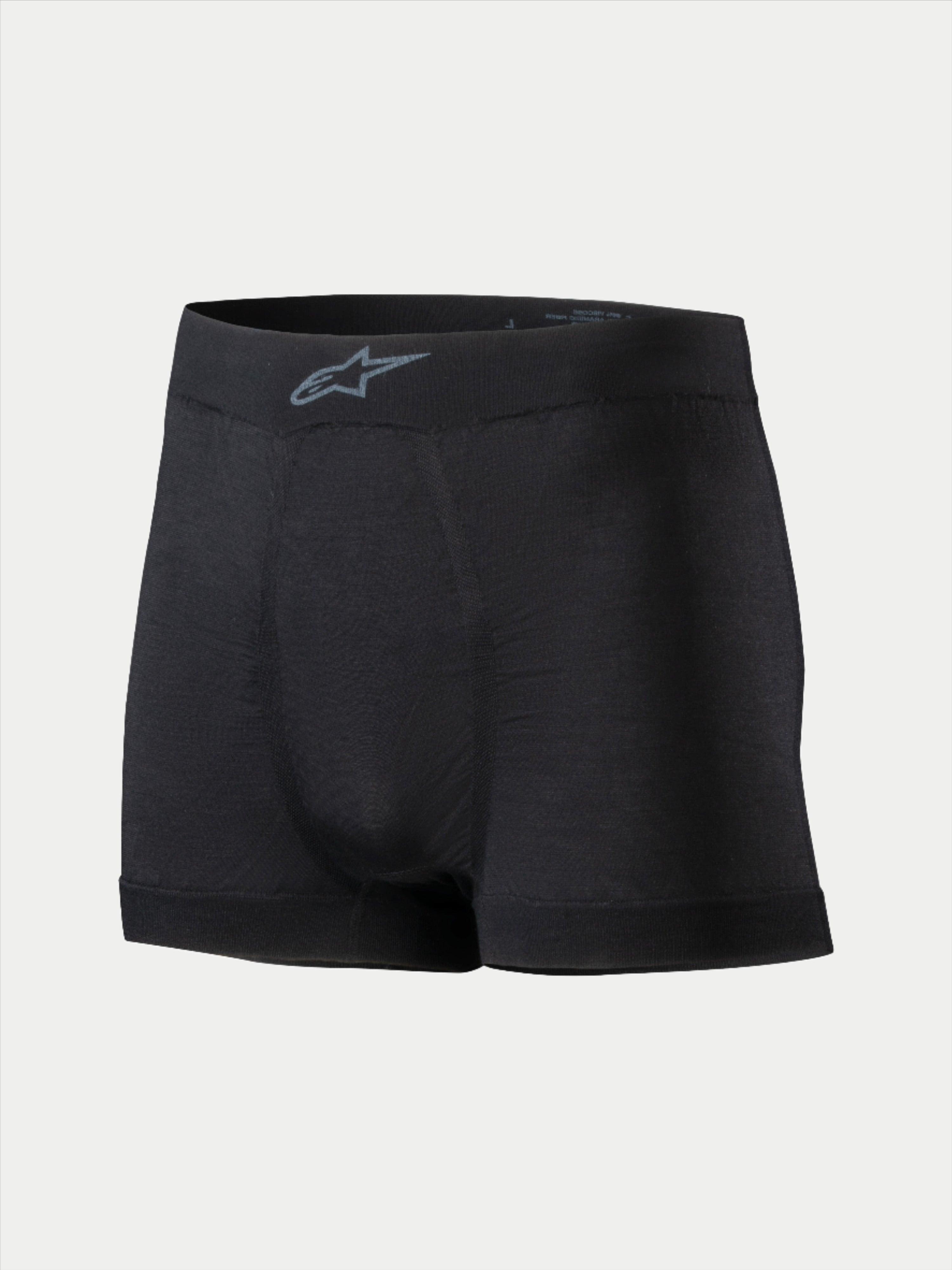 Alpinestars TECH ZX Boxershorts, motorsport base layer undertøj, sort, med gråt Alpinestars-logo på linningen, let flammehæmmende materiale, FIA 8856-2018 certificeret motorsportstøj
