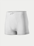 Alpinestars TECH ZX Boxershorts, racerundertøj, hvid, med et sølvfarvet Alpinestars-logo på den forreste linning, let flammehæmmende materiale, baselayer til motorsport