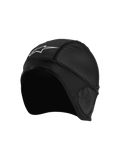 Alpinestars Balaclava Skull Cap, sort motorcykelhjelm-liner med hvidt stjernelogo, åndbare mesh-paneler og ergonomisk design med flade sømme for optimal komfort under hjelmen