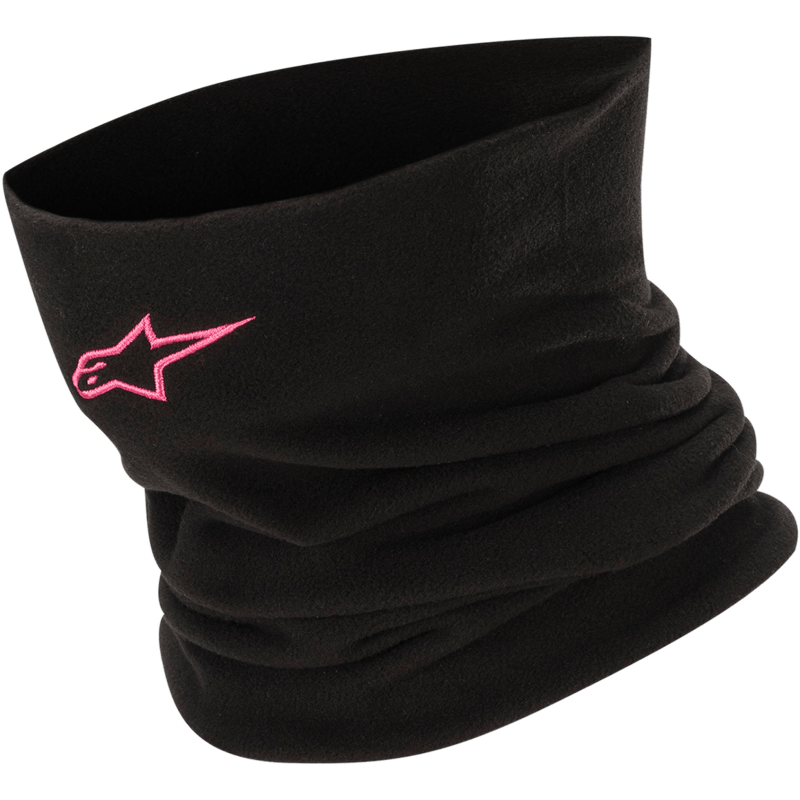 Alpinestars halsedisse i sort fleece med pink logo, termisk vindbeskyttelse til motorcykel og motorsport.