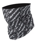 Alpinestars Linear Neck Tube, motorcykel halsedisse, sort og hvid, gentagende diagonalt Alpinestars logo- og tekstmønster, sømløs mikrofiberkonstruktion, letvægts baselayer til landevejskørsel