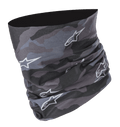 Alpinestars Tactical Neck Tube i Black Tar Gray, digitalt camouflage-mønster med hvide stjerne-logoer, sømløs mikrofiber-konstruktion, alsidigt motorcykel-halsrør og dækning som baselayer