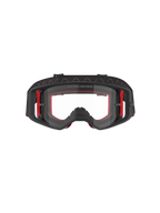 Alpinestars Supertech Corp Goggles, motocrossbriller, sort, rød og klar, set forfra, klar linse med 'ONE GOAL. ONE VISION.' tekst, sort ramme med røde sideaccenter, bredt synsfelt, holdbar rem med bølget silikonegreb