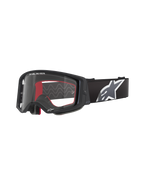 Alpinestars Supertech Corp Goggles, motocross-briller, sort med rødt interiør, klar linse, sort rem med stort hvidt stjernelogo, "ONE GOAL. ONE VISION." branding, performance off-road briller