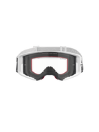Alpinestars Supertech Corp Goggles, motocross-briller, hvide med klar linse, hvid og lysegrå justerbar rem, med 'ONE GOAL. ONE VISION.' tekst på linsen, røde detaljer på ansigtsskummet, højtydende beskyttelsesudstyr til off-road kørsel